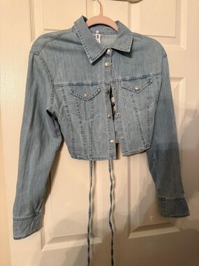 Zara Light Blue Denim Snap-Front Jacket